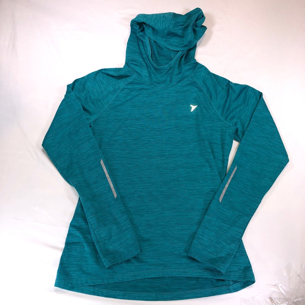 Old Navy Active Go-Dry Hoodie Teal Space Dye Medium Semi-Fitted Performance Top